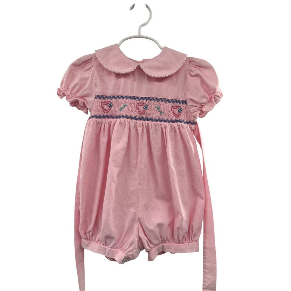 Vintage Allison Ann Smocked Sun Suit Infant Girls 24 Mo Pink